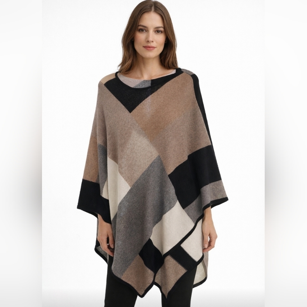 SOFT Charter Club Cashmere Club Luxury Multicolor Color Block Poncho Size OS EUC